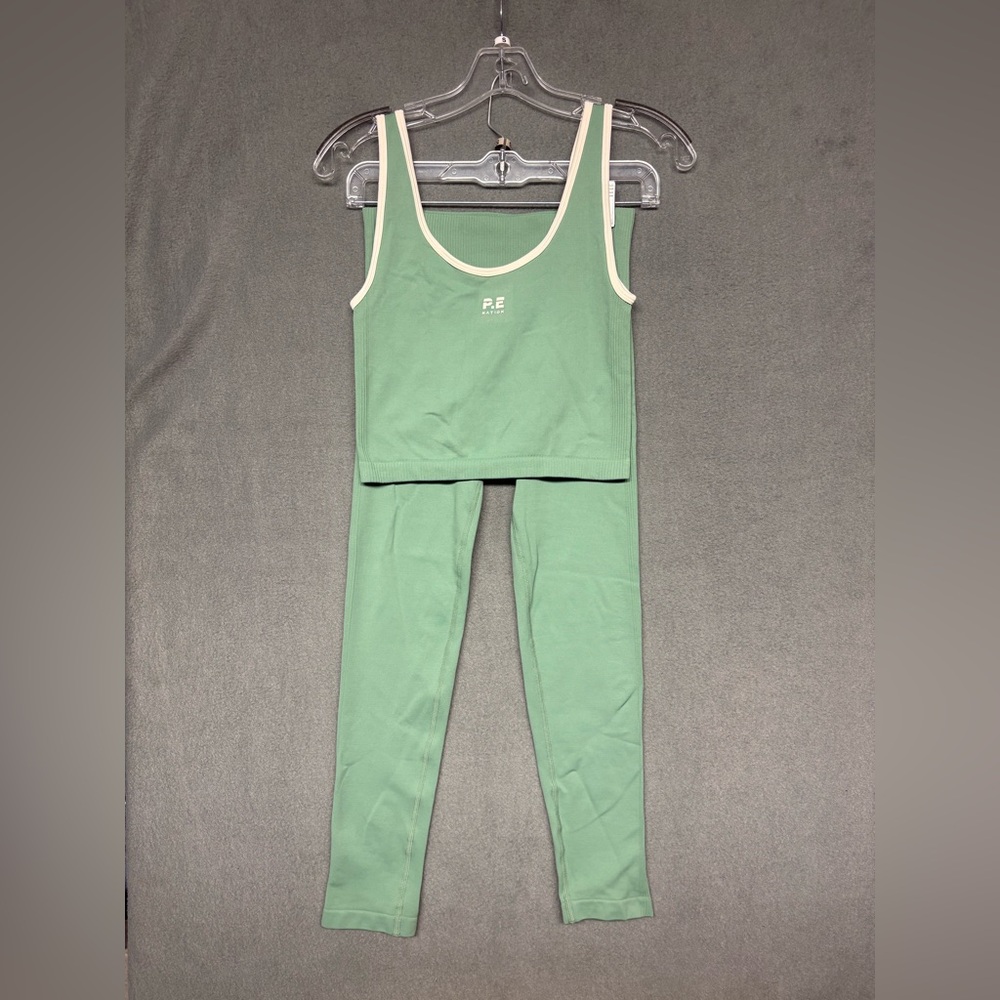 P.E Nation Restore Seamless Tank and matching leggings Set Green Sz. S